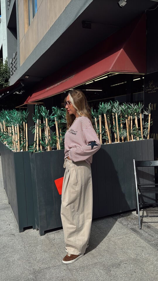 Çizgili Yıldızlı Sweatshirt Kırmızı Beyaz