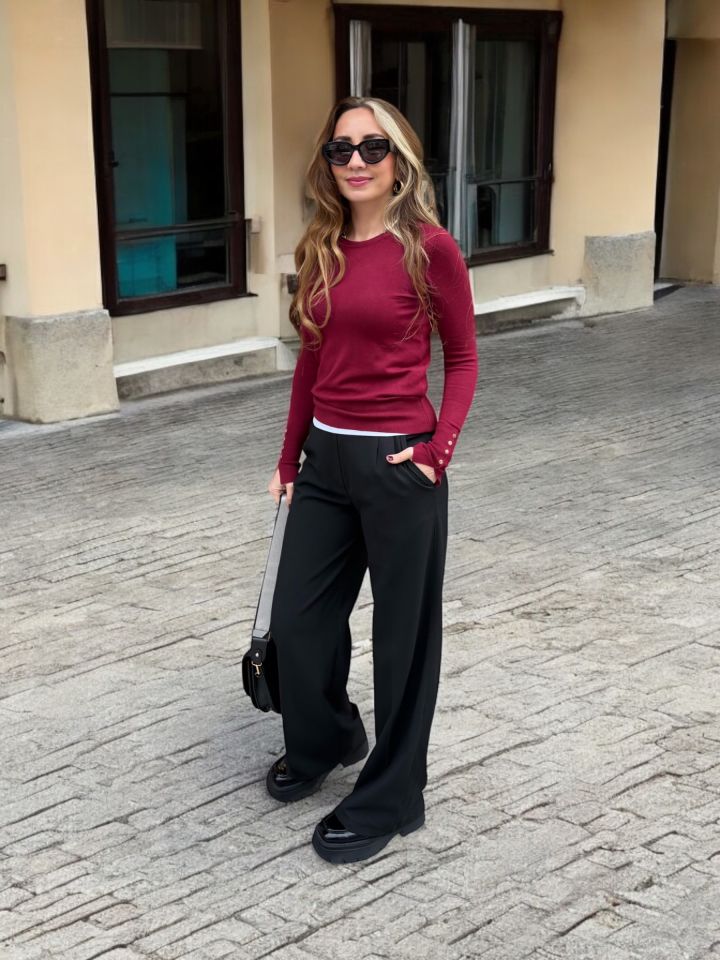 Kol Manşeti Droplu Triko Bordo