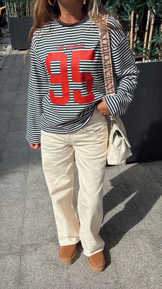 Çizgili 95 Sweatshirt Lacivert Ekru
