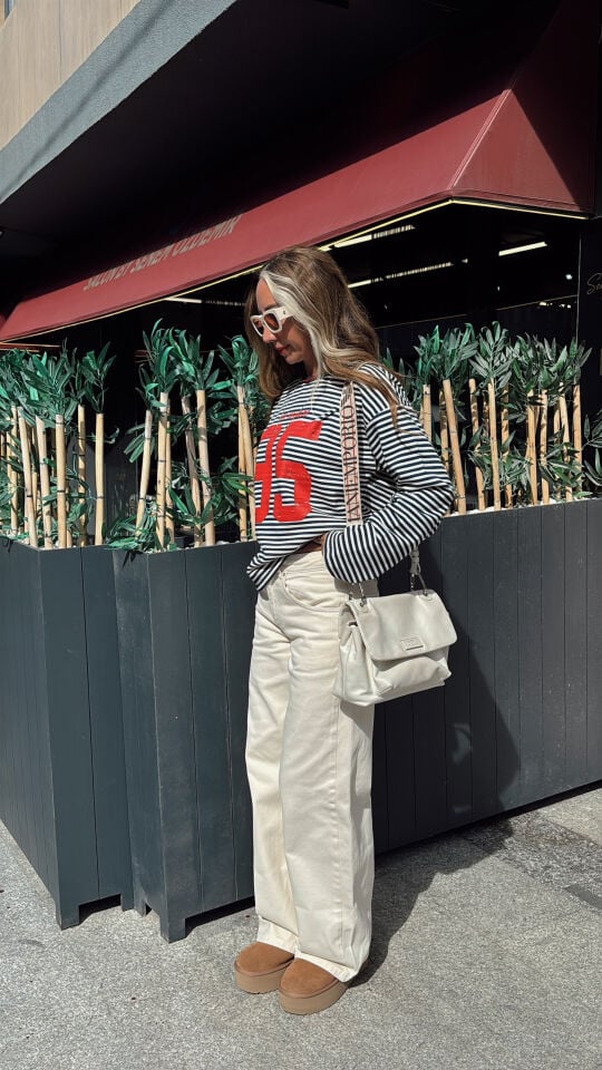 Çizgili 95 Sweatshirt Lacivert Ekru