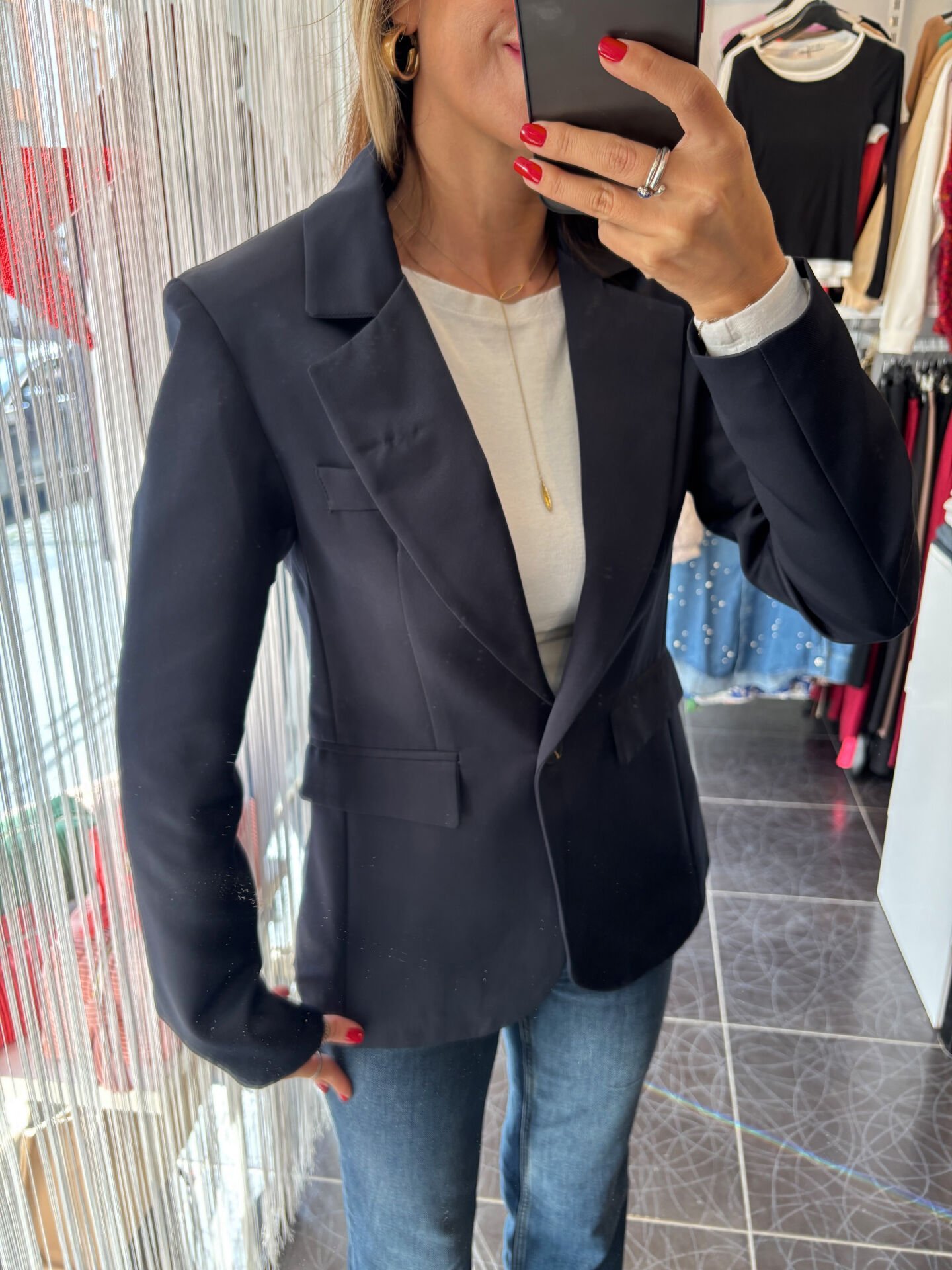Broşlu Bele Oturan Blazer Ceket Lacivert