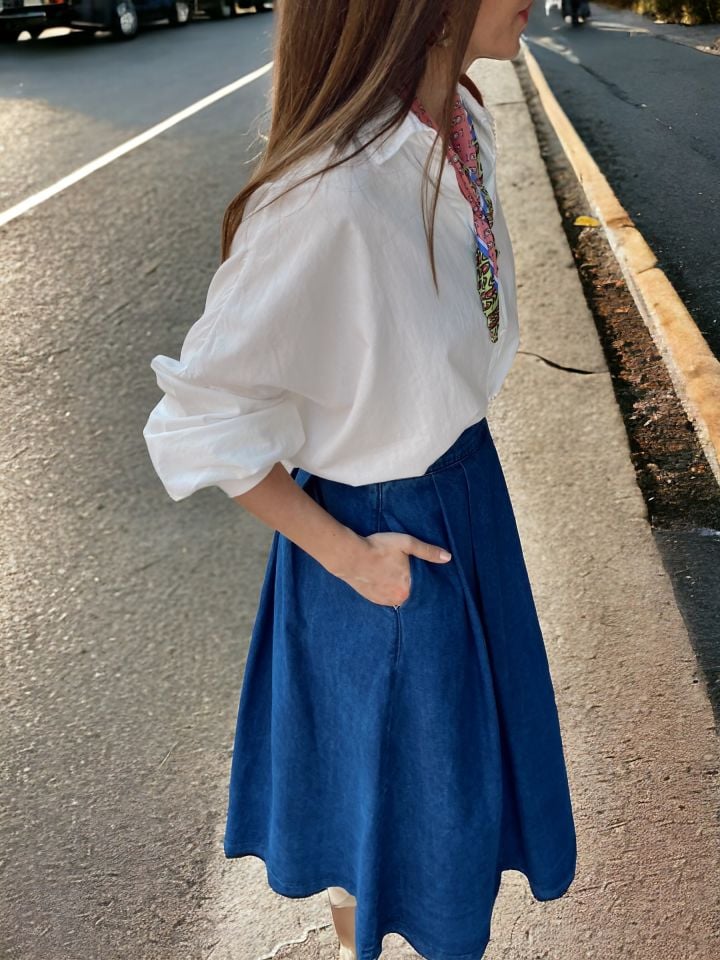 Tasarım Maxi Denim Etek Koyu Mavi