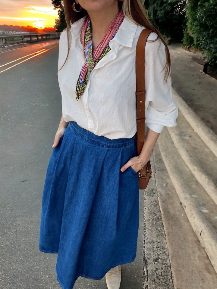 Tasarım Maxi Denim Etek Koyu Mavi