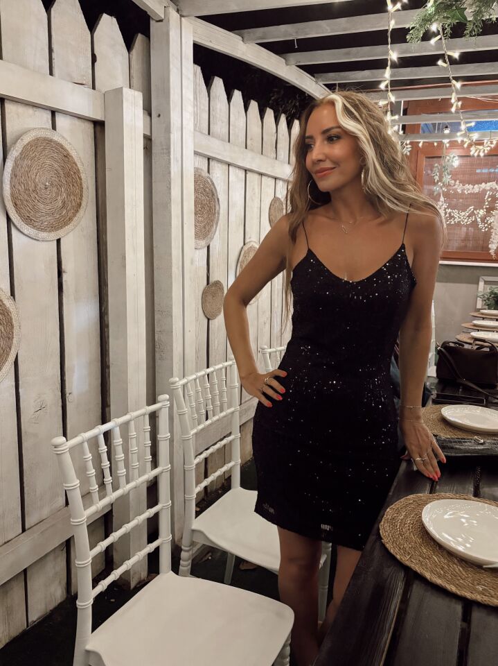 Askılı Mini Payetli Elbise Siyah
