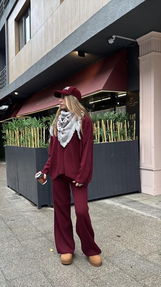 Triko Kazak Pantolon Takım Bordo (devamı yoktur)