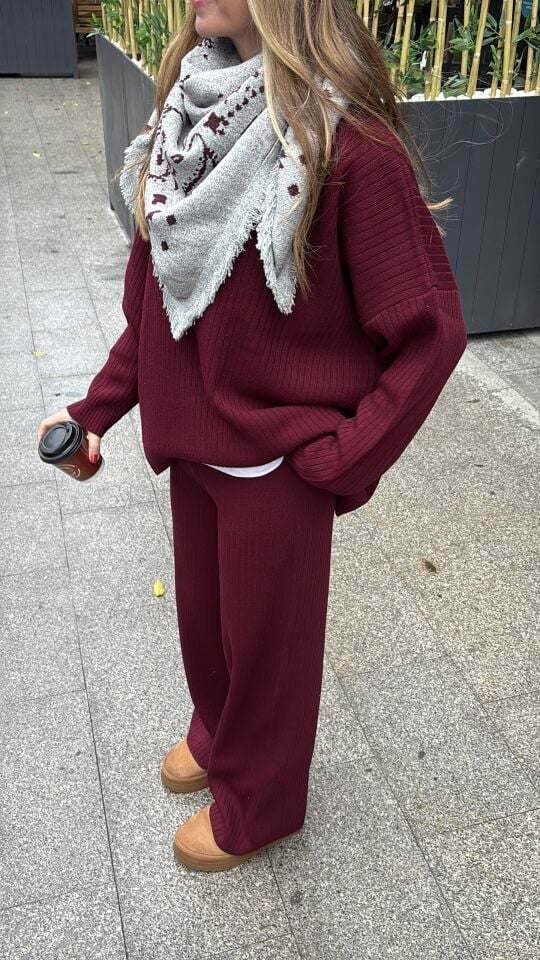 Triko Kazak Pantolon Takım Bordo (devamı yoktur)