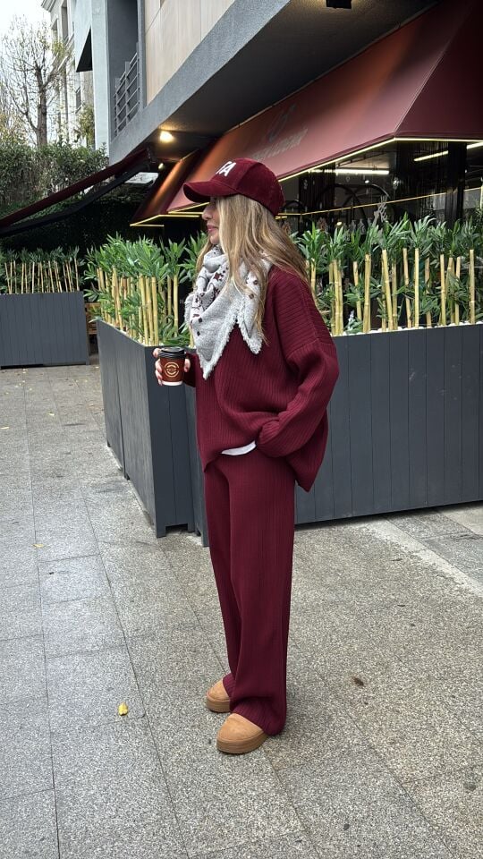 Triko Kazak Pantolon Takım Bordo (devamı yoktur)