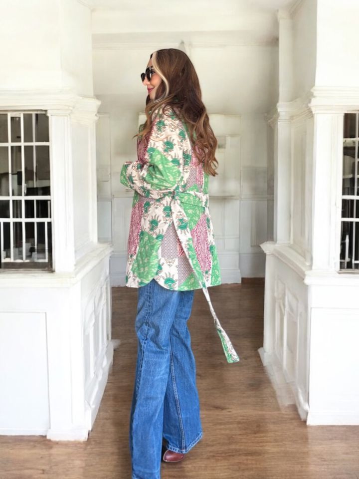 Tasarım Kuşaklı Kapitone Ceket Yeşil