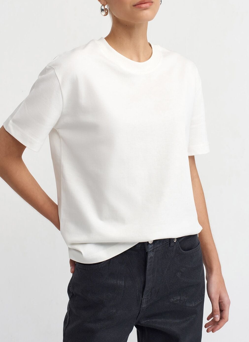 Tok Dokulu %100 Pamuk Tişört Beyaz