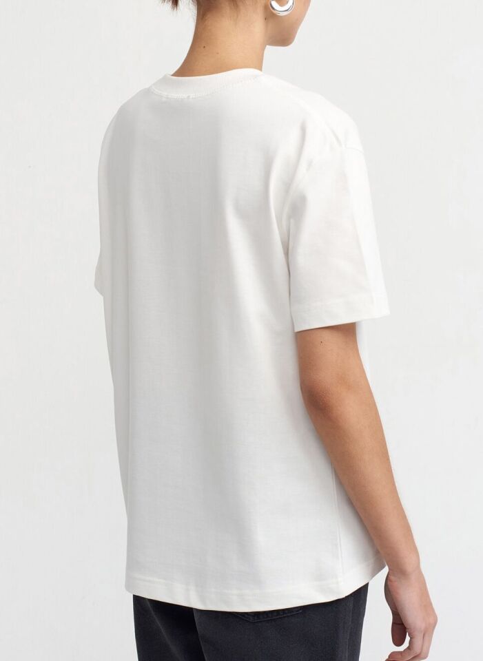 Tok Dokulu %100 Pamuk Tişört Beyaz