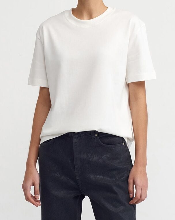 Tok Dokulu %100 Pamuk Tişört Beyaz