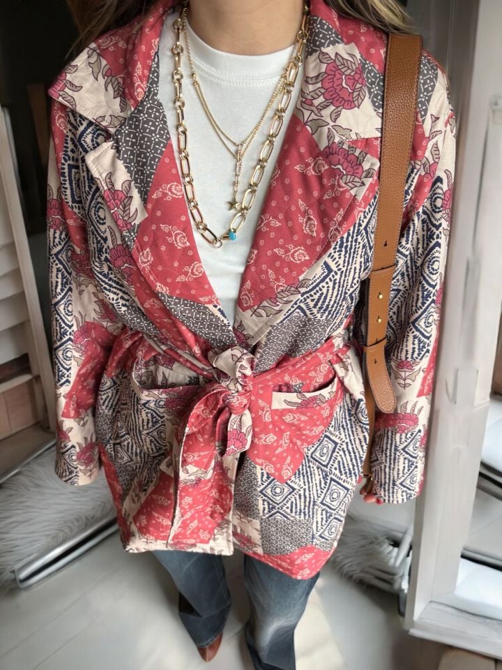 Tasarım Kuşaklı Kapitone Ceket Tarçın