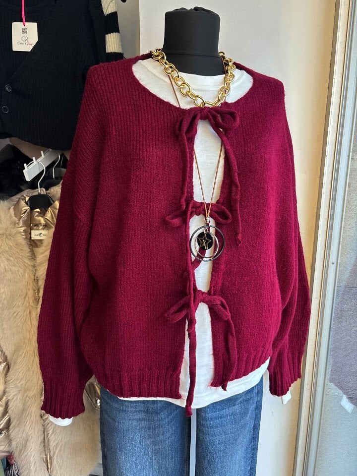 İp Bağlamalı Vişne Rengi Hırka