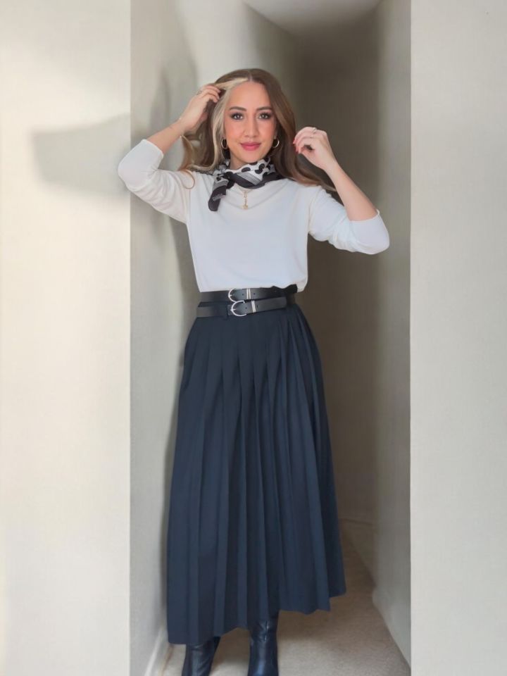 Premium Çift Kemerli Pileli Maxi Etek