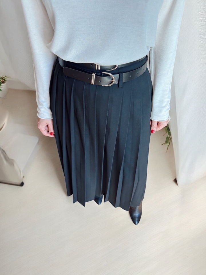 Premium Çift Kemerli Pileli Maxi Etek