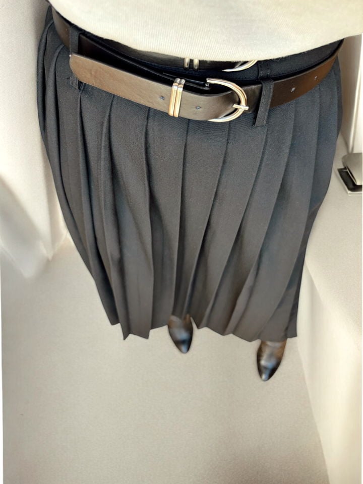 Premium Çift Kemerli Pileli Maxi Etek