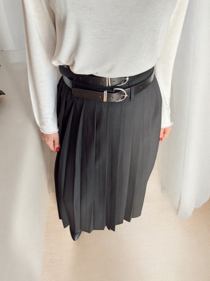 Premium Çift Kemerli Pileli Maxi Etek