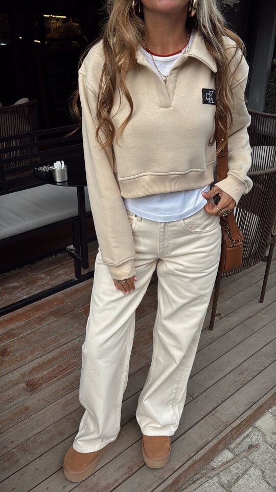 Polo Yaka Crop Sweatshirt