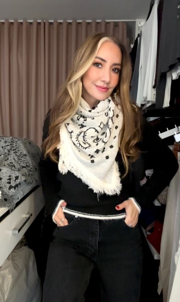 Desenli Triko Şal Taş Siyah