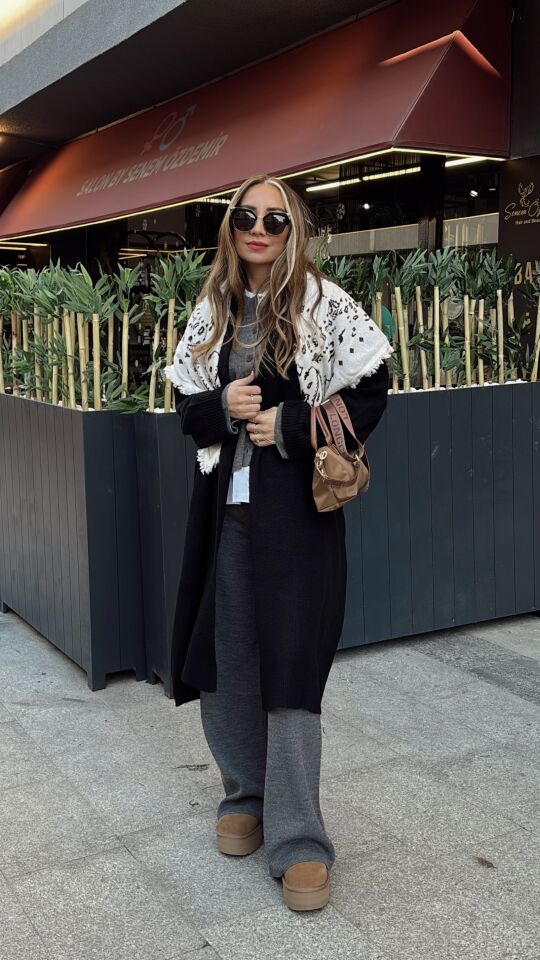 Uzun Triko Hırka Siyah