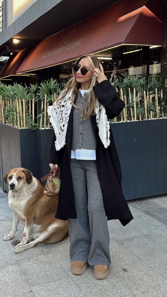 Uzun Triko Hırka Siyah