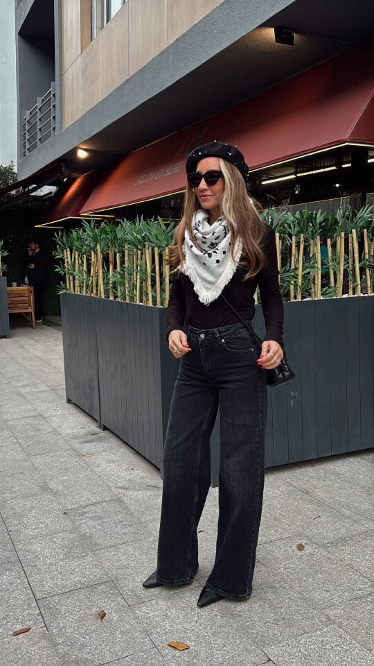 Wide Leg Jean Pantolon Koyu Antrasit