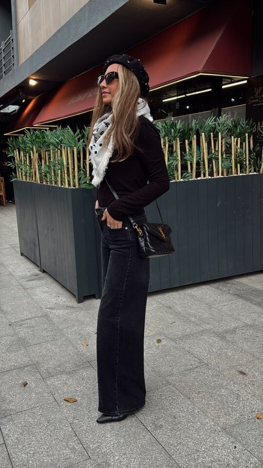 Wide Leg Jean Pantolon Koyu Antrasit