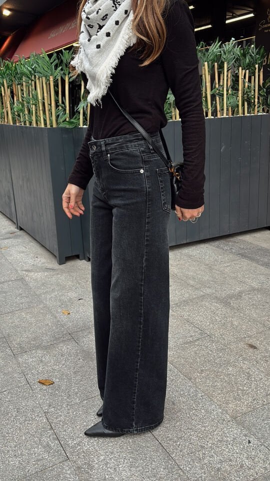 Wide Leg Jean Pantolon Koyu Antrasit