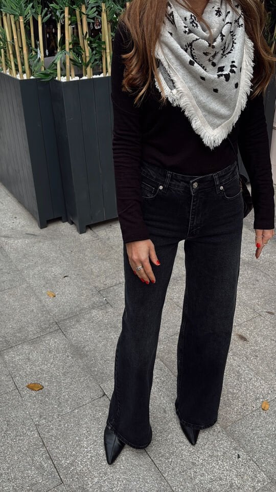 Wide Leg Jean Pantolon Koyu Antrasit