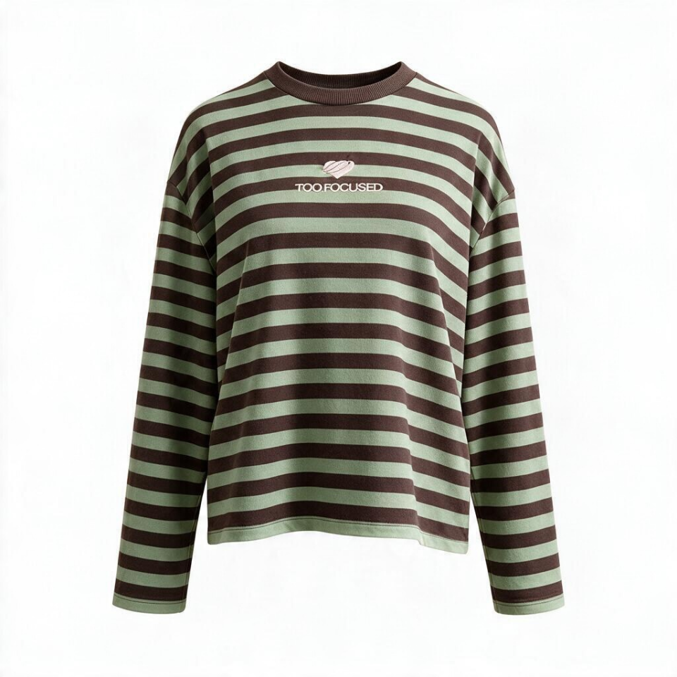 Çizgili Oversize Sweatshirt Yeşil Kahve
