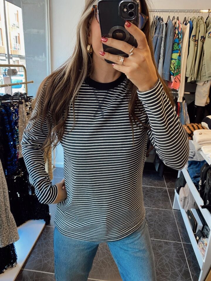 Massi Çizgili Sweatshirt Lacivert