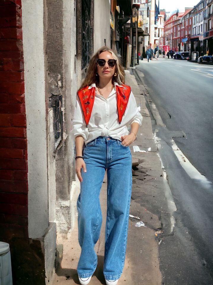 Yüksek Bel Wide Leg Jean Pantolon