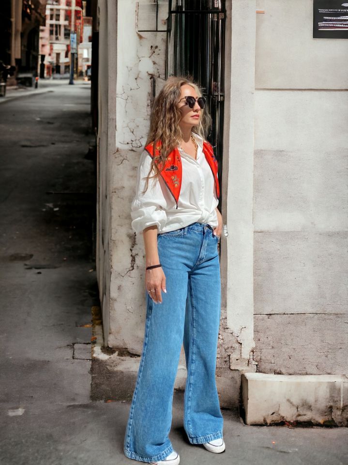 Yüksek Bel Wide Leg Jean Pantolon