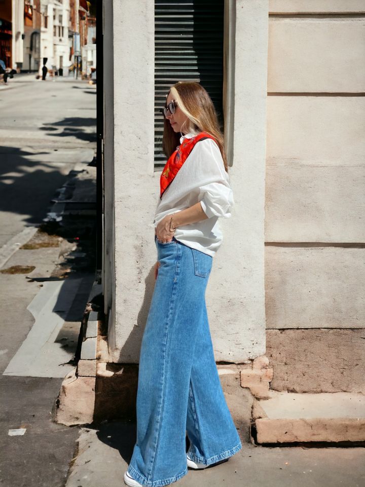 Yüksek Bel Wide Leg Jean Pantolon