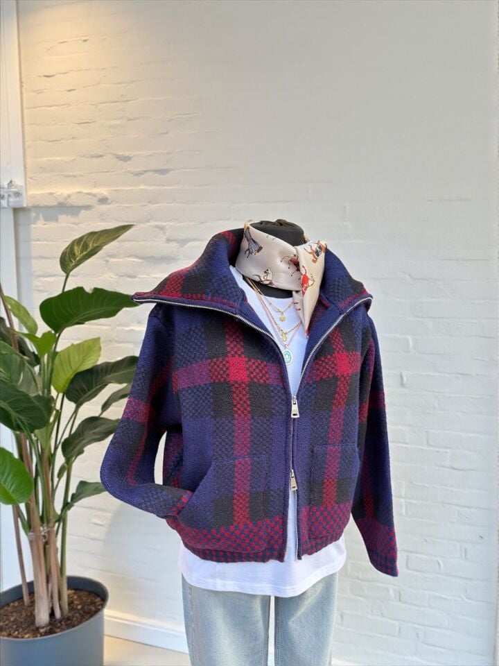 Premium Ekose Desen Yünlü Ceket Hırka