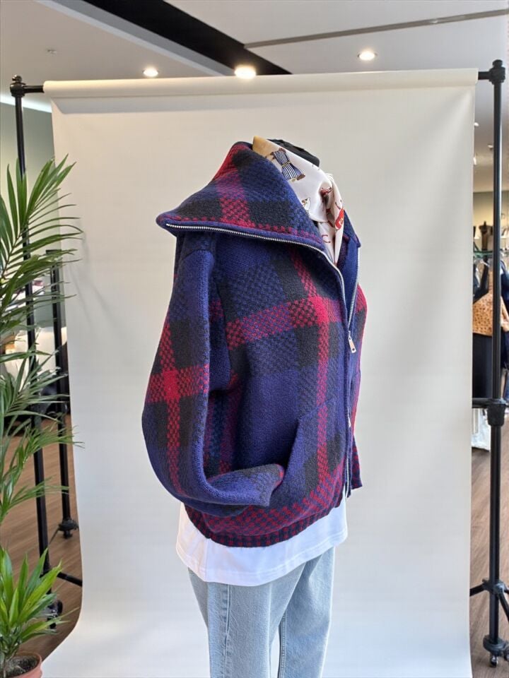 Premium Ekose Desen Yünlü Ceket Hırka