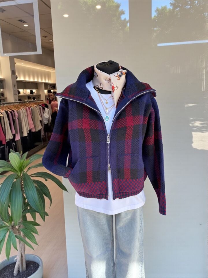 Premium Ekose Desen Yünlü Ceket Hırka