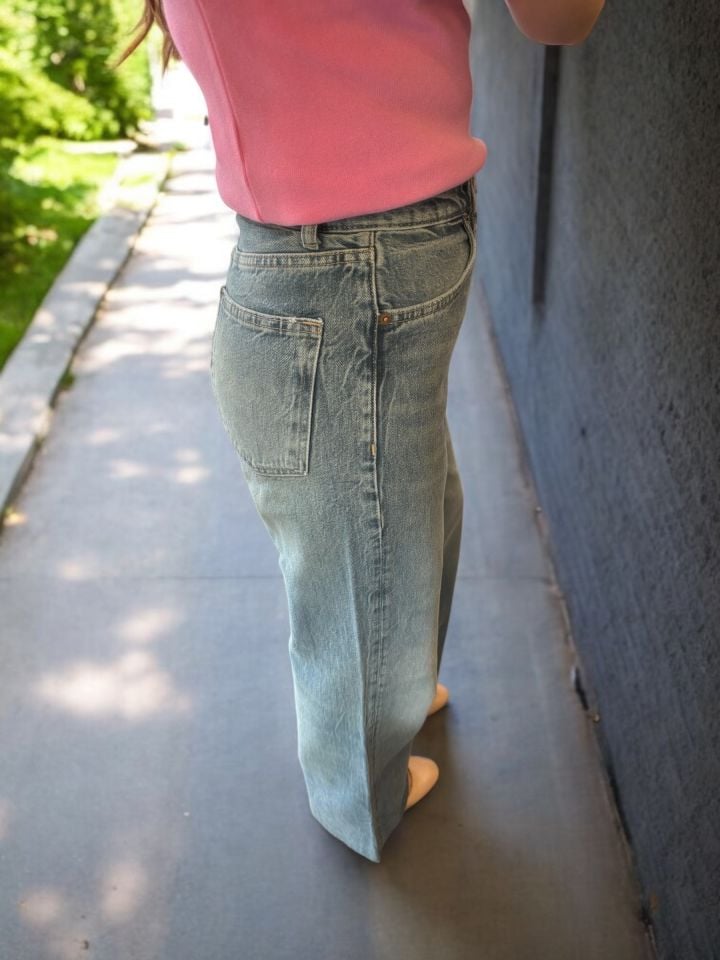 Yüksek Bel Wide Leg Mavi Jean Pantolon