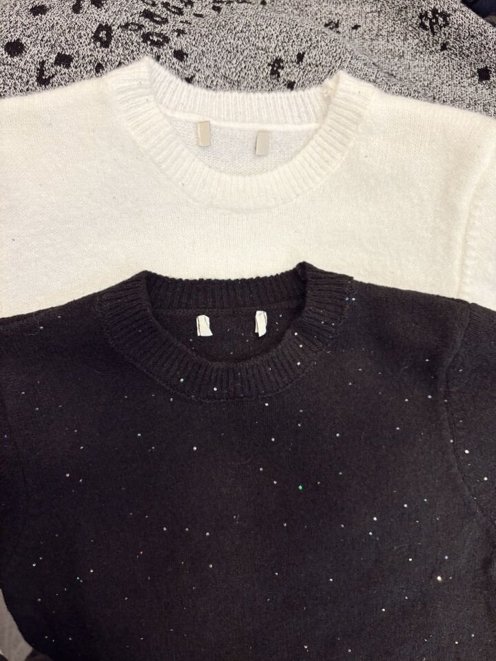 Işıltılı Kısa Kol Triko Kazak Siyah