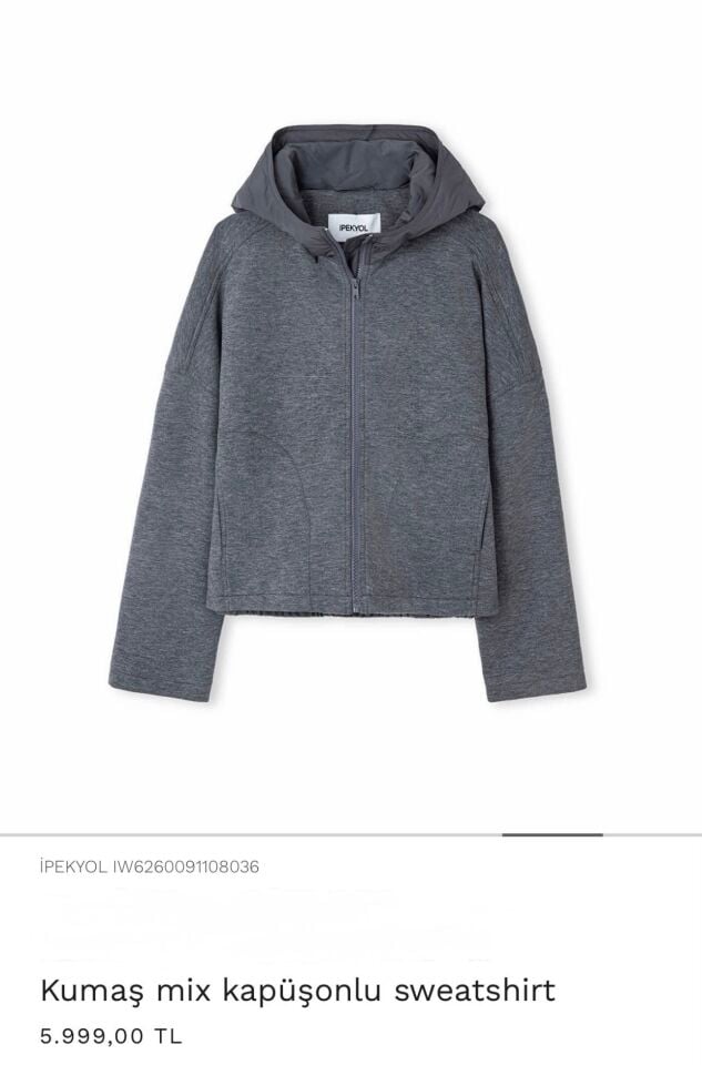 Marka Modeli Kapüşonlu Sweatshirt Gri Melanj