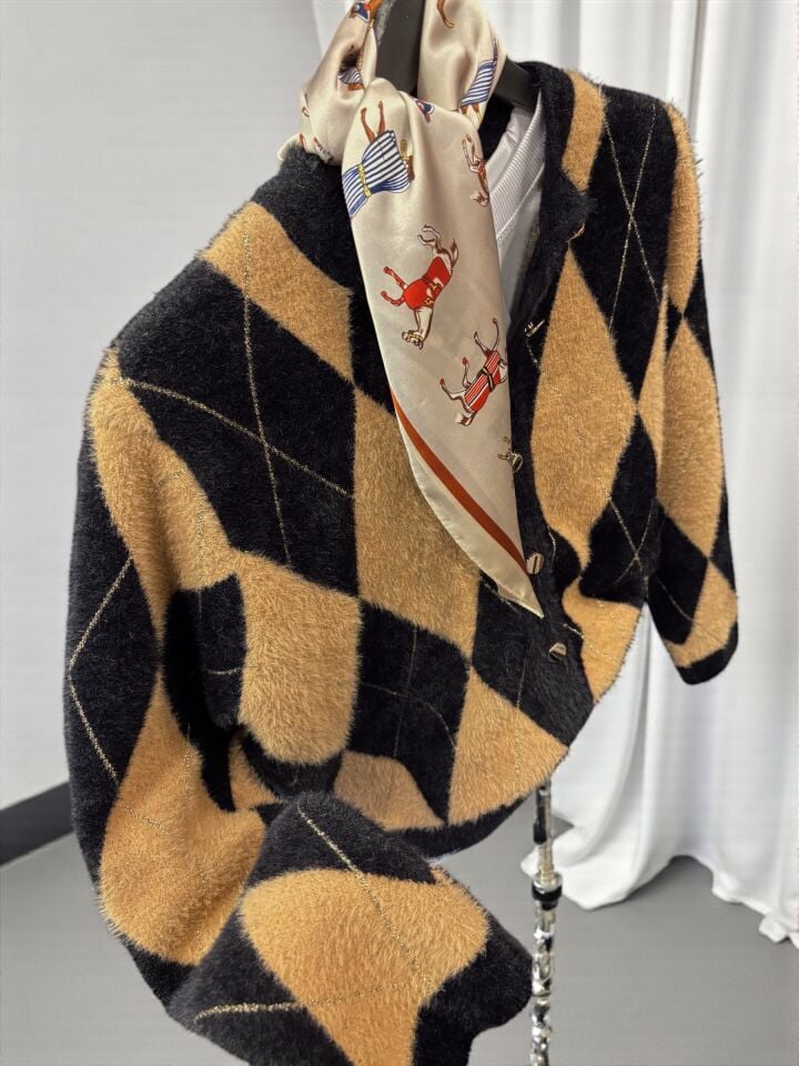 Premium Baklava Desen Kısa Sakallı Hırka Ceket Siyah