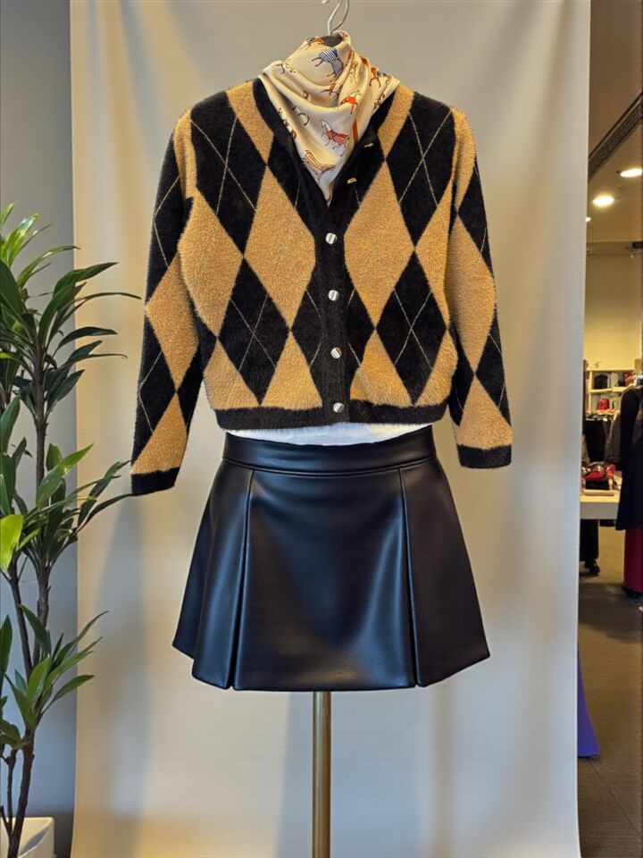 Premium Baklava Desen Kısa Sakallı Hırka Ceket Siyah