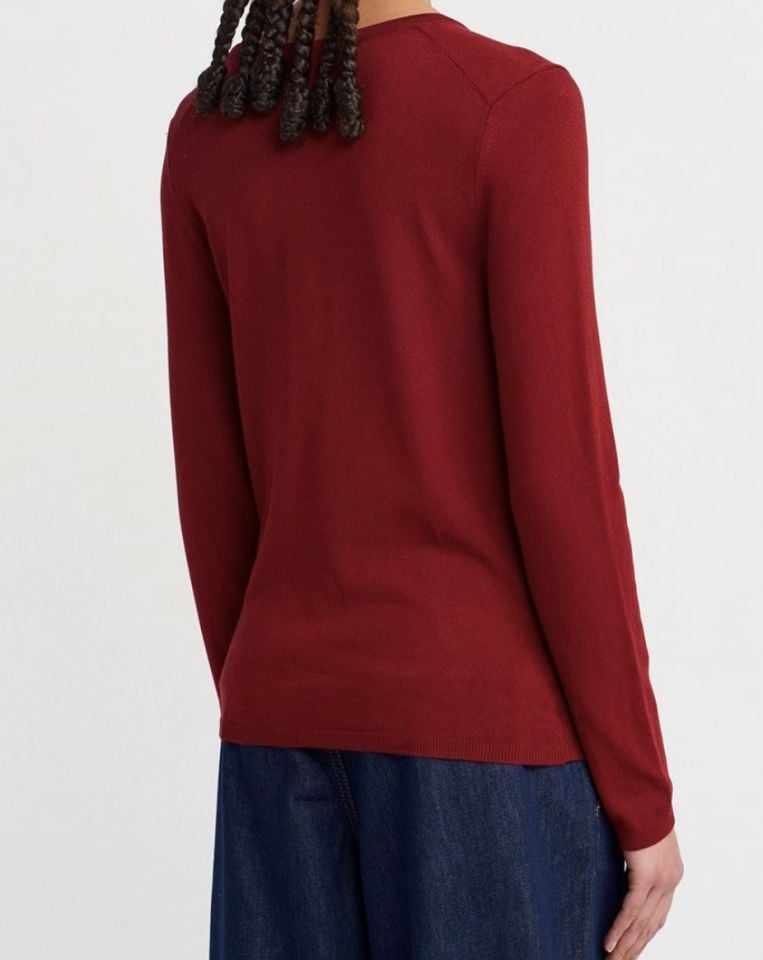 Düğmeli Uzun Kol Triko Bluz Bordo