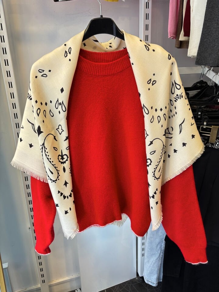 Etnik Desenli Şal Ekru