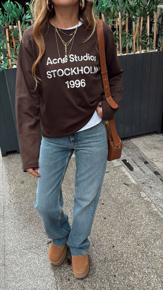 Bisiklet Yaka Acne Sweatshirt Kahverengi