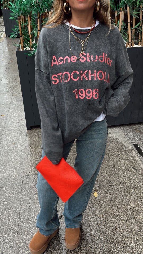 Premium Acne Oversize Sweatshirt Gri Pembe