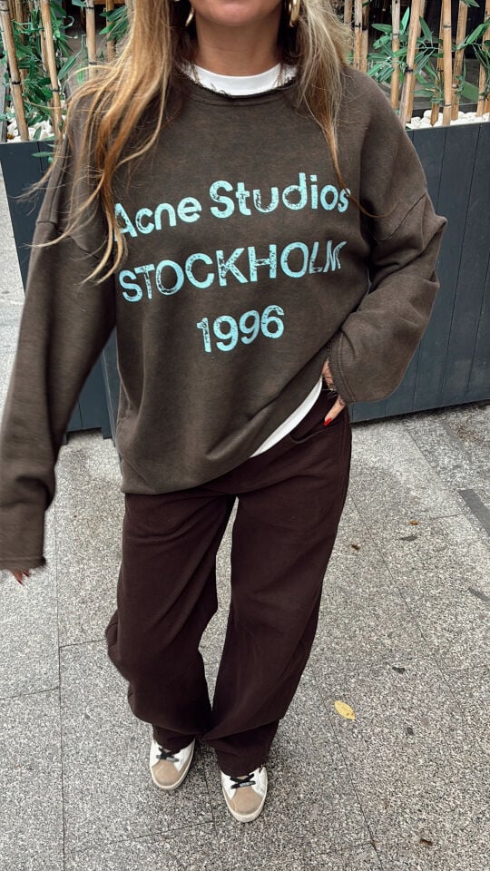 Premium Acne Oversize Sweatshirt Kahverengi Mavi