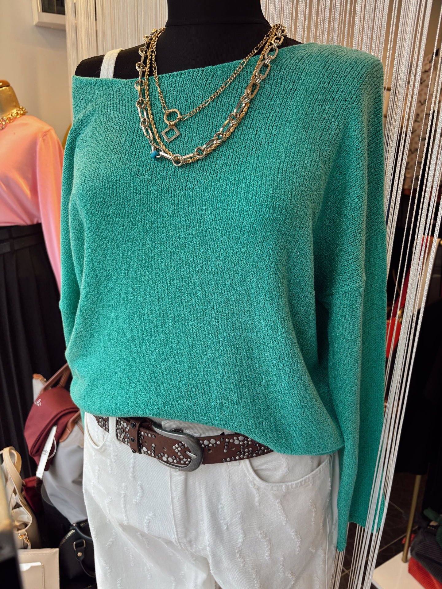 Oval Yaka Rahat Kalıp Mevsimlik Triko Mint