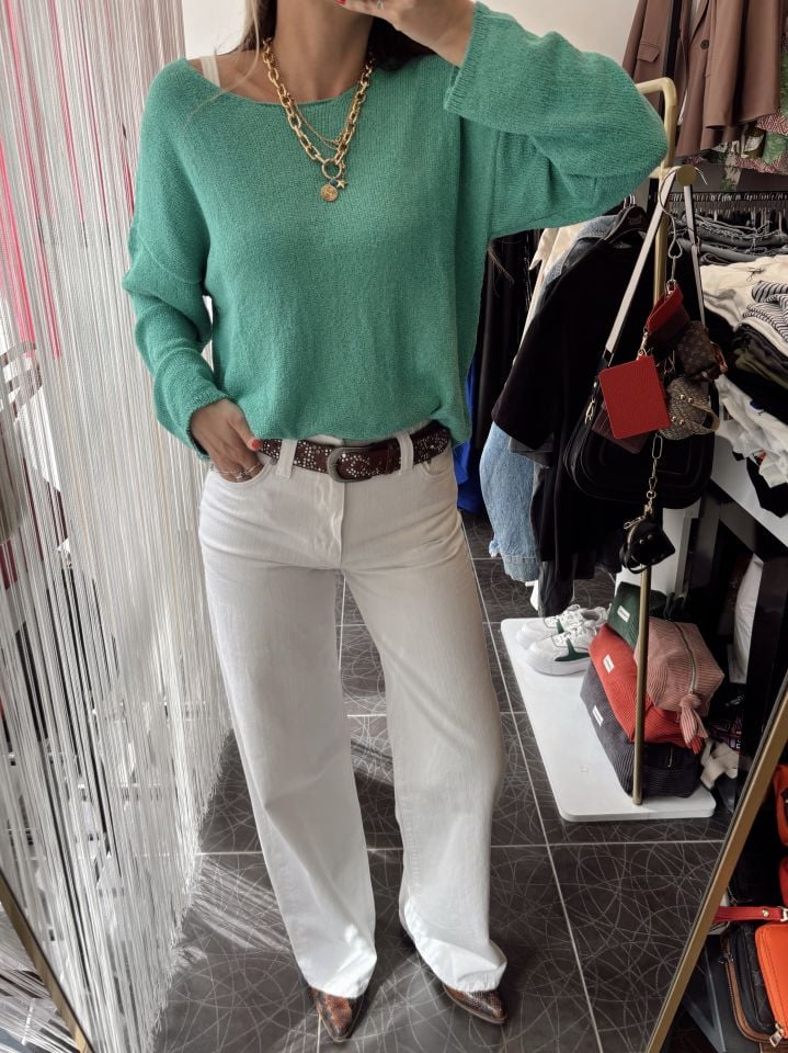 Oval Yaka Rahat Kalıp Mevsimlik Triko Mint