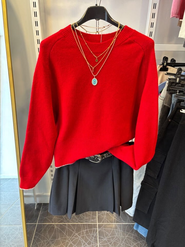 Premium Altı Şeritli Kırmızı Kazak